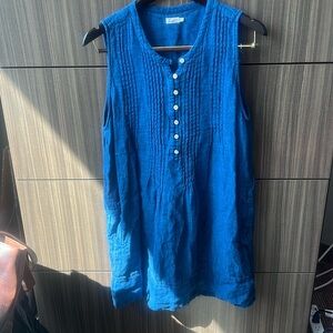Faherty Sleeveless Pintuck Mini Dress in Deep Blue